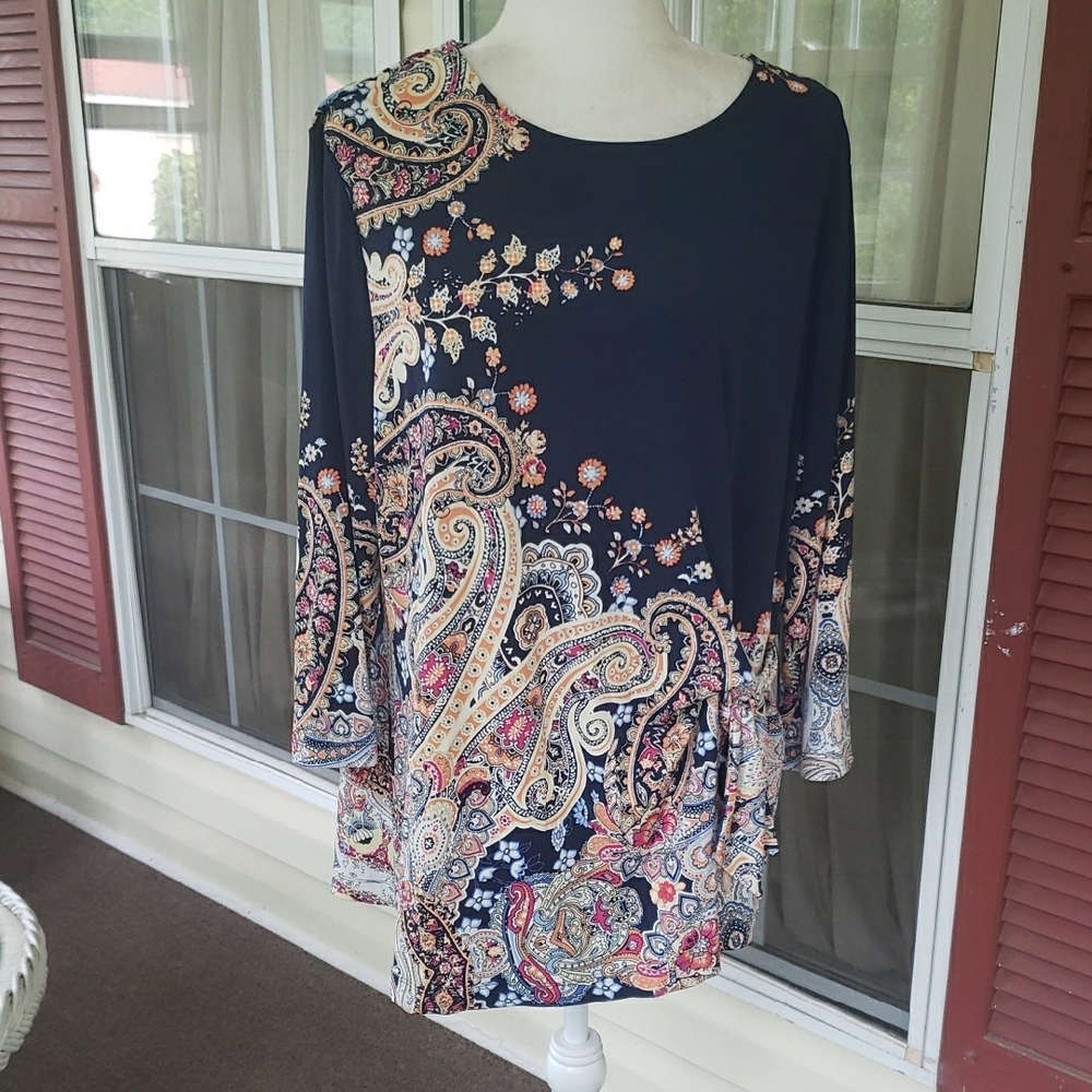 Chico's Paisley Print Wrap Tie Side Women's Top